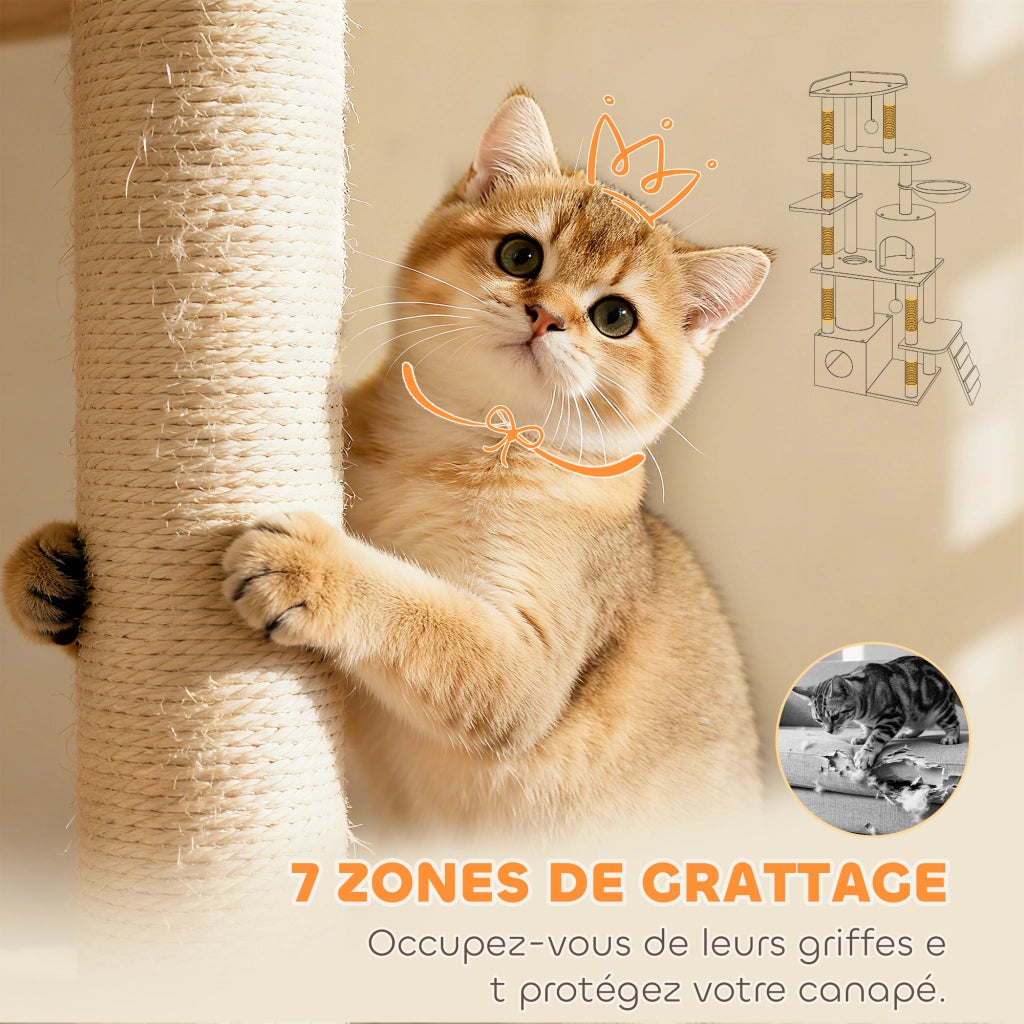 Albero tiragraffi con piattaforme e nicchie ¨C zephmum ¨C grigio scuro 170 cm