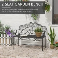 Panchina da Giardino Biposto Stile Classico in Ferro 113 x 56.5 x 90.5cm, Nero
