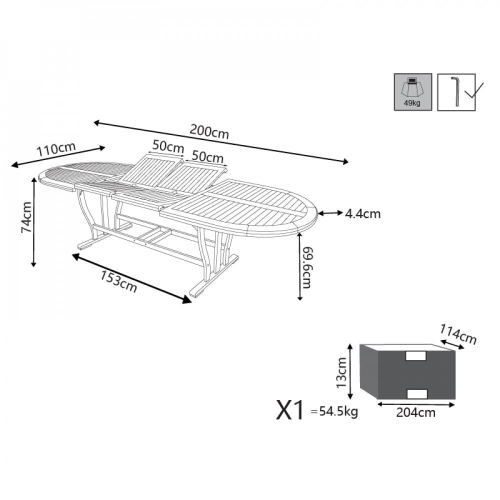 Tavolo Allungabile Leonardo 200/250/300x110x74 h cm in Legno di Acacia Marrone