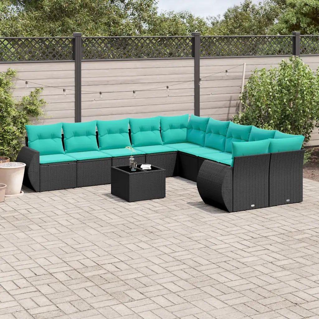 Set Divani da Giardino 11 pz con Cuscini Nero in Polyrattan 3221916