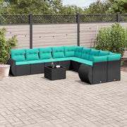Set Divani da Giardino 11 pz con Cuscini Nero in Polyrattan 3221916