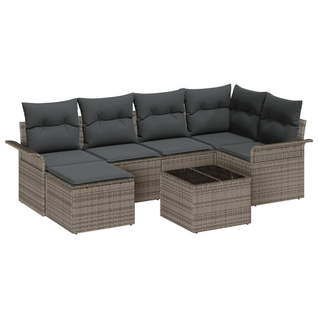 Set Divano da Giardino di 6 Pezzi con Cuscini Neri in Polyrattan