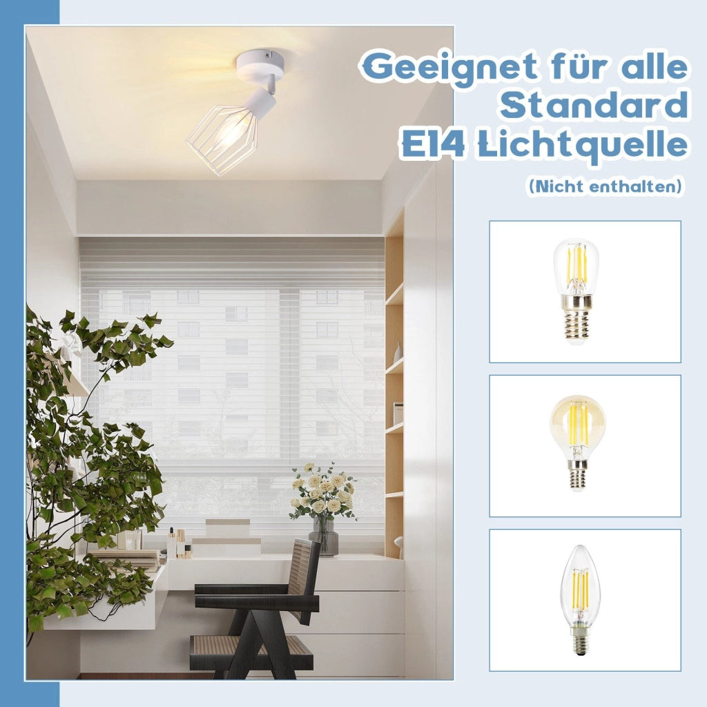 ZMH Faretto da soffitto bianchi 1 luce E14 metallo orientabili 350° industriali anche parete per corridoio soggiorno