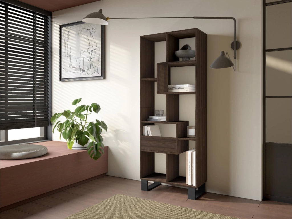 Libreria scaffale, 174x67x31, Design industriale, Rovere scuro RF4108