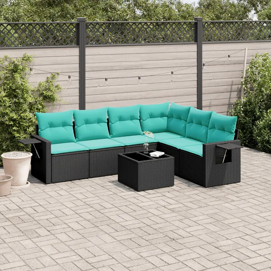 Set Divani da Giardino 7 pz con Cuscini Nero in Polyrattan 3220216