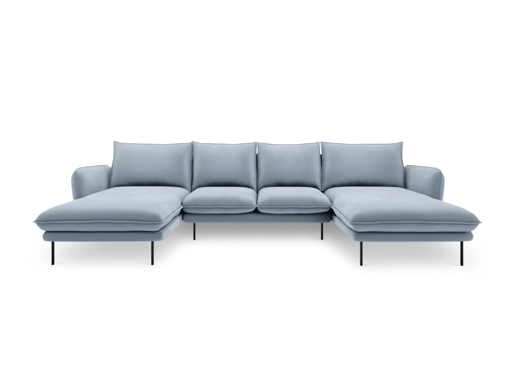 Cosmopolitan Design - Divano panoramico "Vienna" 6 posti in velluto azzurro 
