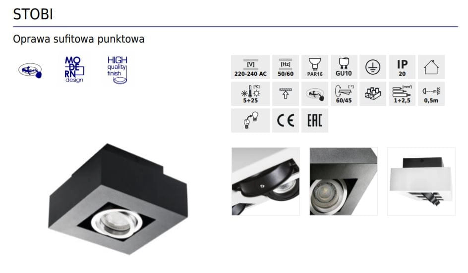 Kanlux faretto soffitto STOBI DLP 50-B nero GU10 orientabile