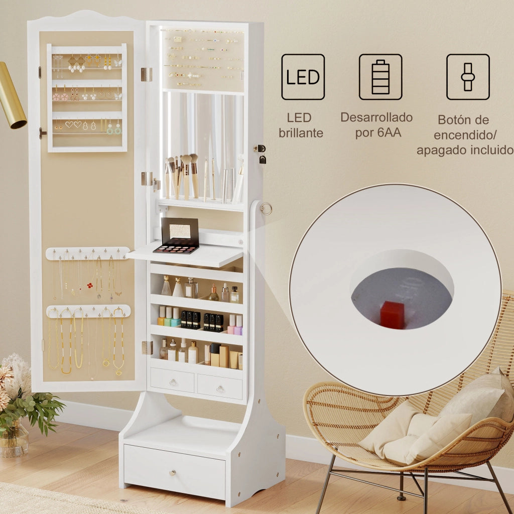 Armadio per gioielli con specchio a LED e cassetti ¨C Zephmum ¨C Bianco