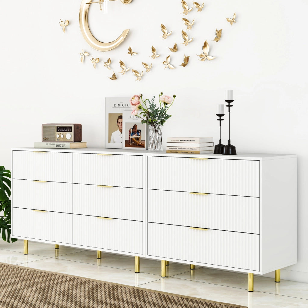 Set di mobili contenitori modulari con 9 cassetti in MDF bianco e oro