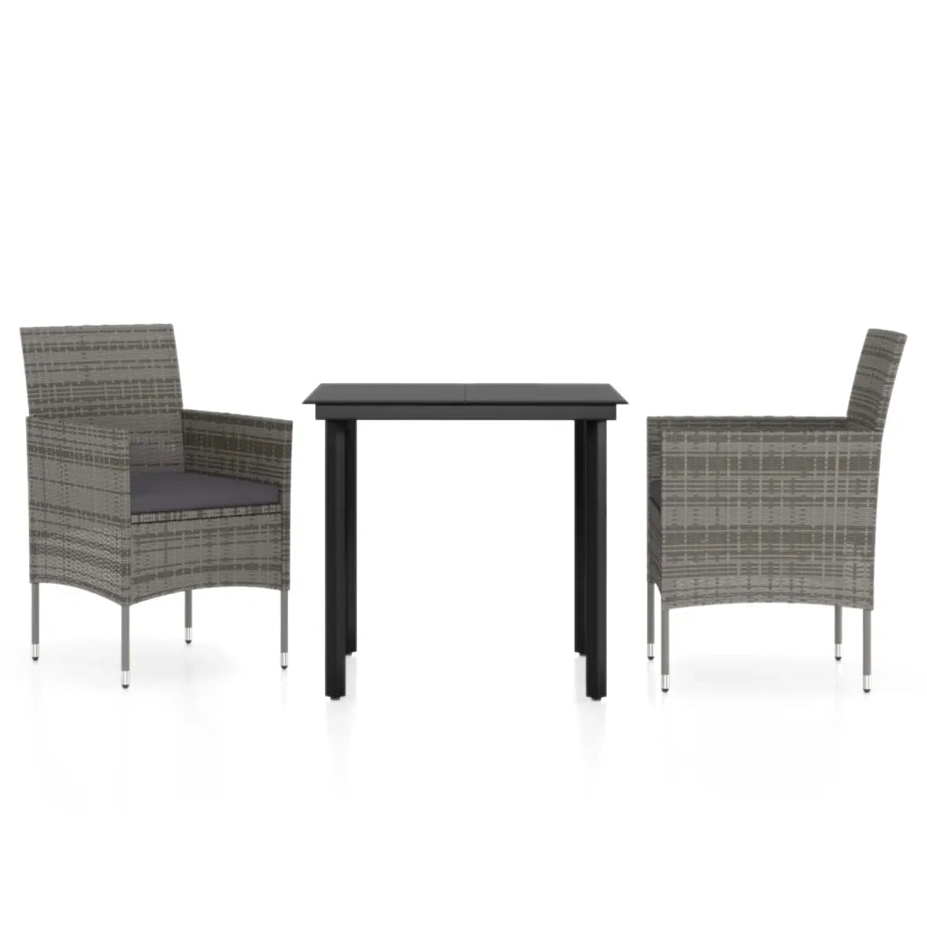 Set da Pranzo da Giardino 3 pz | Set Salotto da Giardino con Cuscini Grigio e Nero
