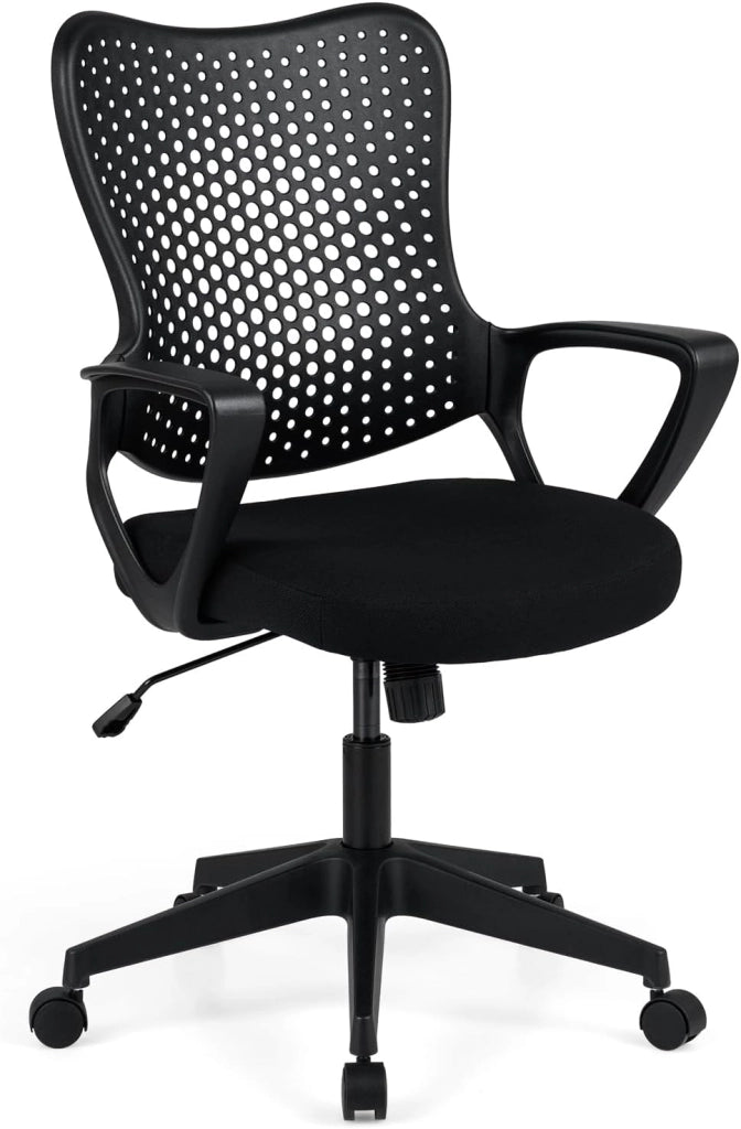 Sedia da Ufficio Ergonomica, con Schienale Reclinabile, Regolabile in Altezza, Sedia Scrivania con Seduta Girevole 360°e Ruote per Ufficio, Studio e Soggiorno, Portata 150 kg (Nero)