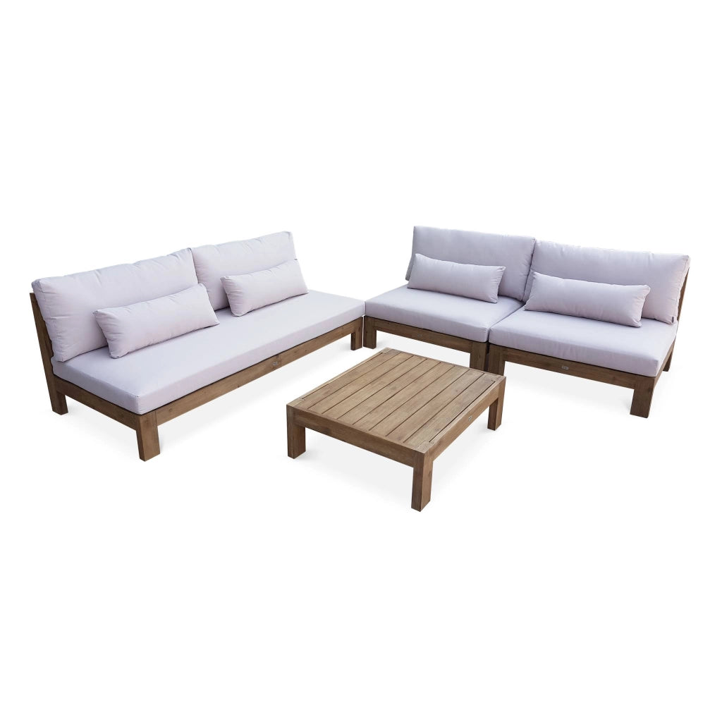 Salotto da giardino in legno, 5 posti, marrone naturale