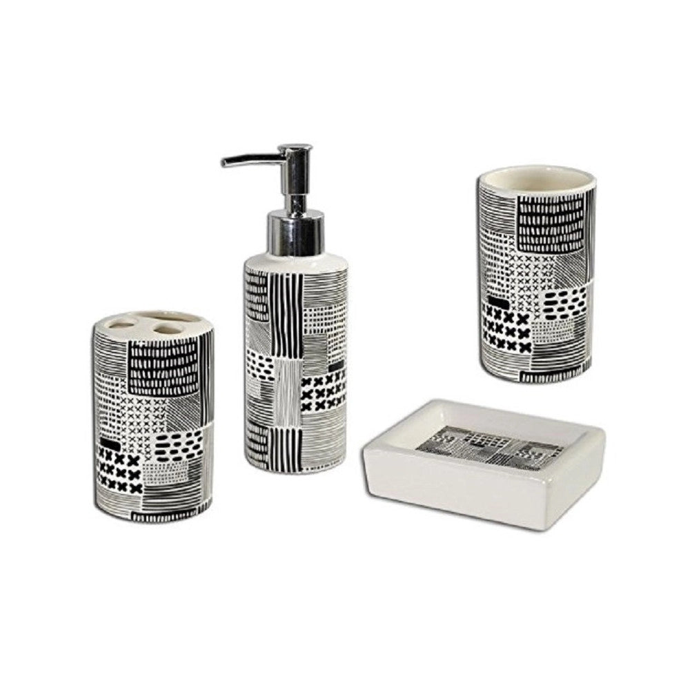 Trade Shop - Set Bagno Nero In Ceramica Dispenser Sapone Porta Saponetta Bicchiere Spazzolini -