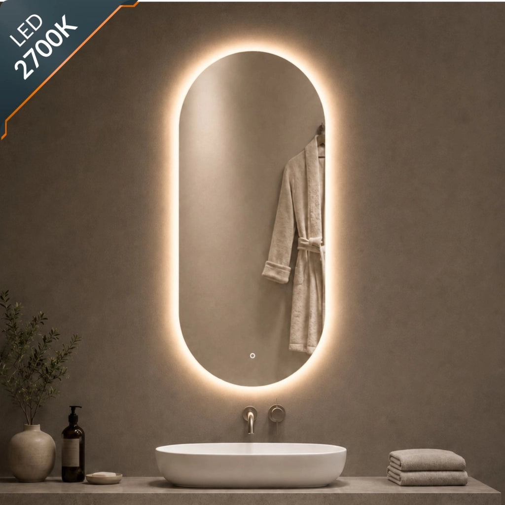 Specchio per bagni ed ambienti ovale retroilluminato a led con interruttore touch *** misure 60x100 cm, tonalità dim...