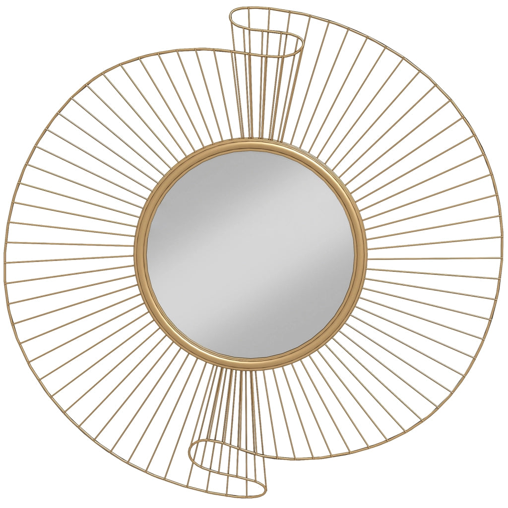 Specchio da Parete Rotondo Ø60 cm con Drappeggio in Metallo e Design Plissettato Oro