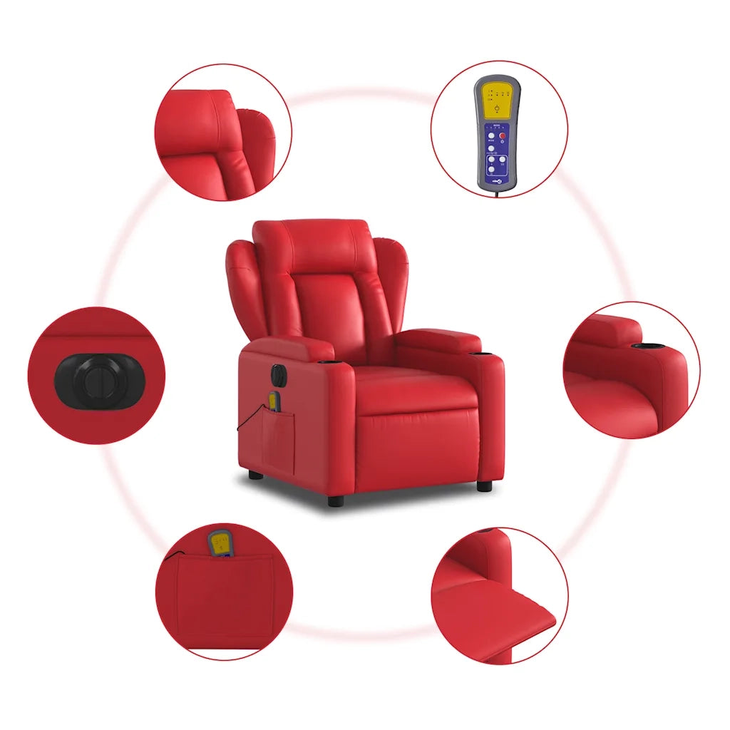 Poltrona Massaggio Elettrica Reclinabile Rosso Similpelle 3204542