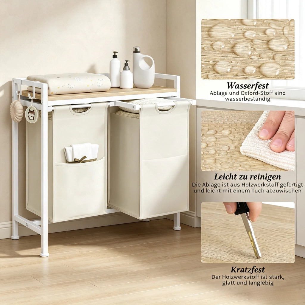 Portabiancheria a 2 scomparti 70 x 71 x 30 cm in legno chiaro e bianco