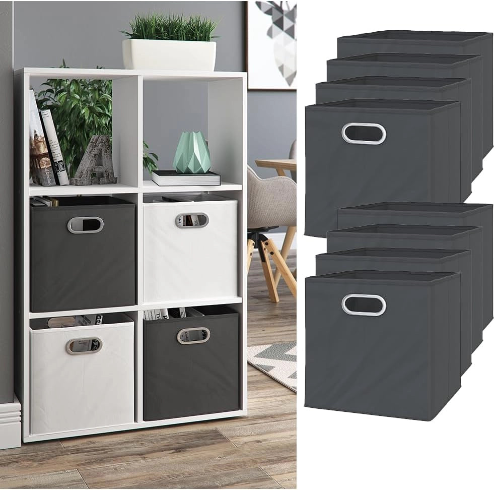 Scatola pieghevole, Antracite, 30 x 30 cm Set di 8 scomparti, adatto ai sistemi di scaffalature con foro integrato per maniglia