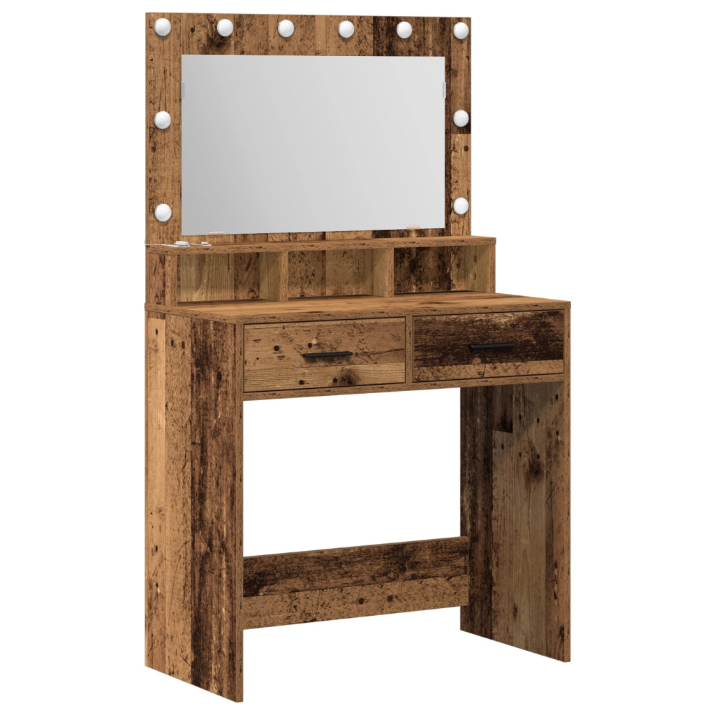 Toeletta  con luci LED in legno usato 79x41x135 cm
