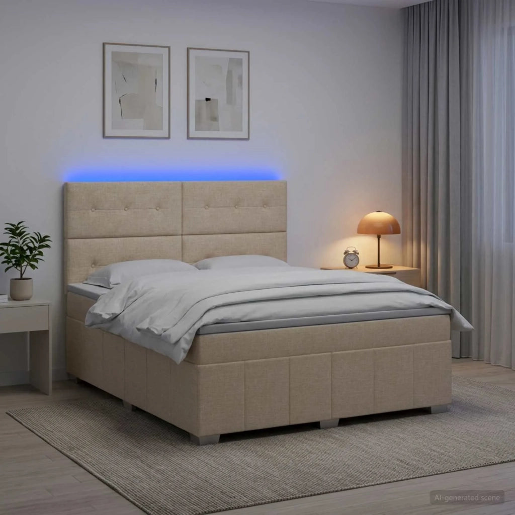 Letto Box Spring LED con Materasso Crema 160 x 200 cm Tessuto 3455645
