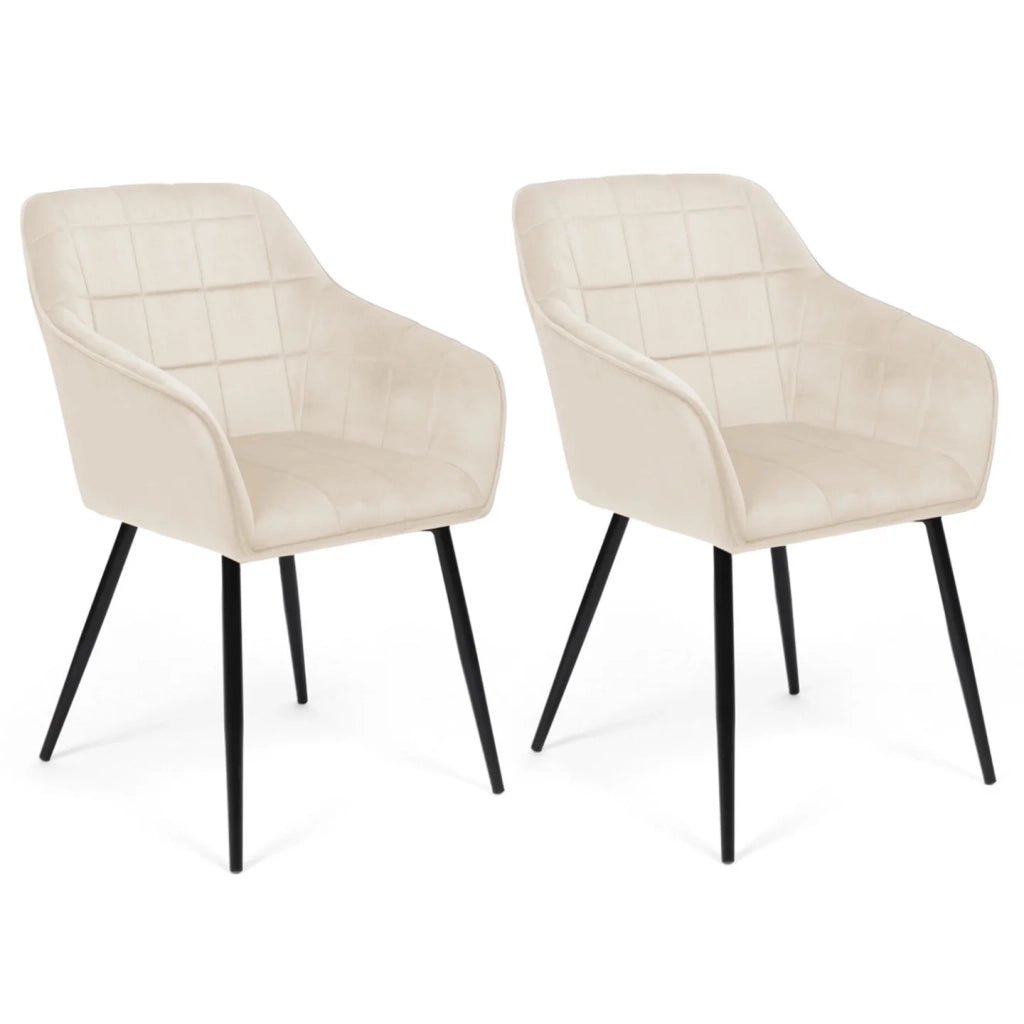 IDMarket - Lote de 2 sillas de comedor MADY de terciopelo beige con reposabrazos