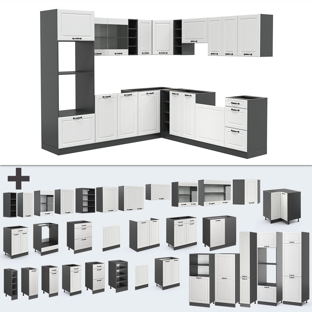 Vicco Cucina angolare completa Bianco casa di campagna/antracite 237 x 60 cm senza piano di lavoro
