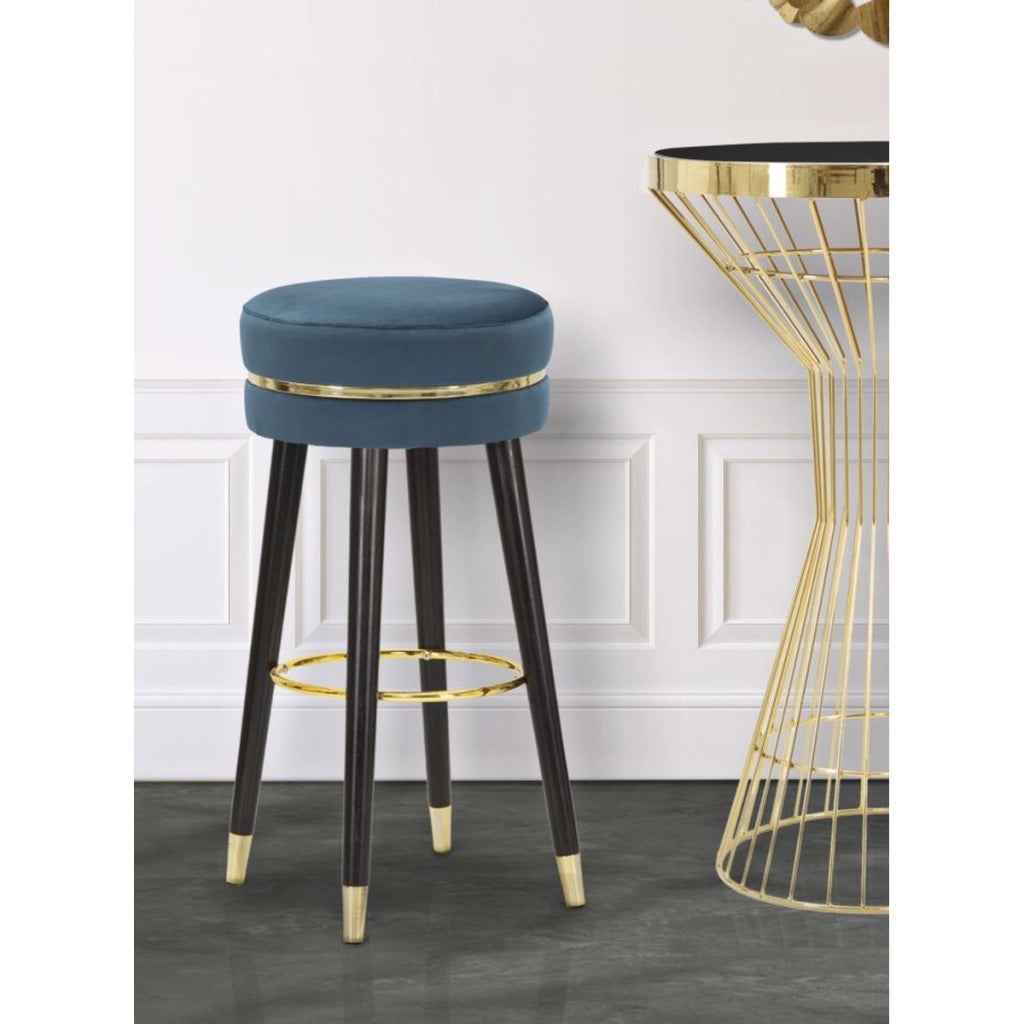Sgabello da bar Paris ottanio e gold in velluto su gambe nere – H 74 cm