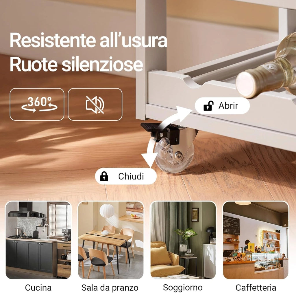 Mobile Cucina Salvaspazio con Ruote, Carrello Cucina con Ruote, Mobiletto Cucina con Cassetti e Portabottiglie, Mobiletto Credenza Cucina per Cucina o Sala da Pranzo, Cachi 67x38x86cm FKW45-KA
