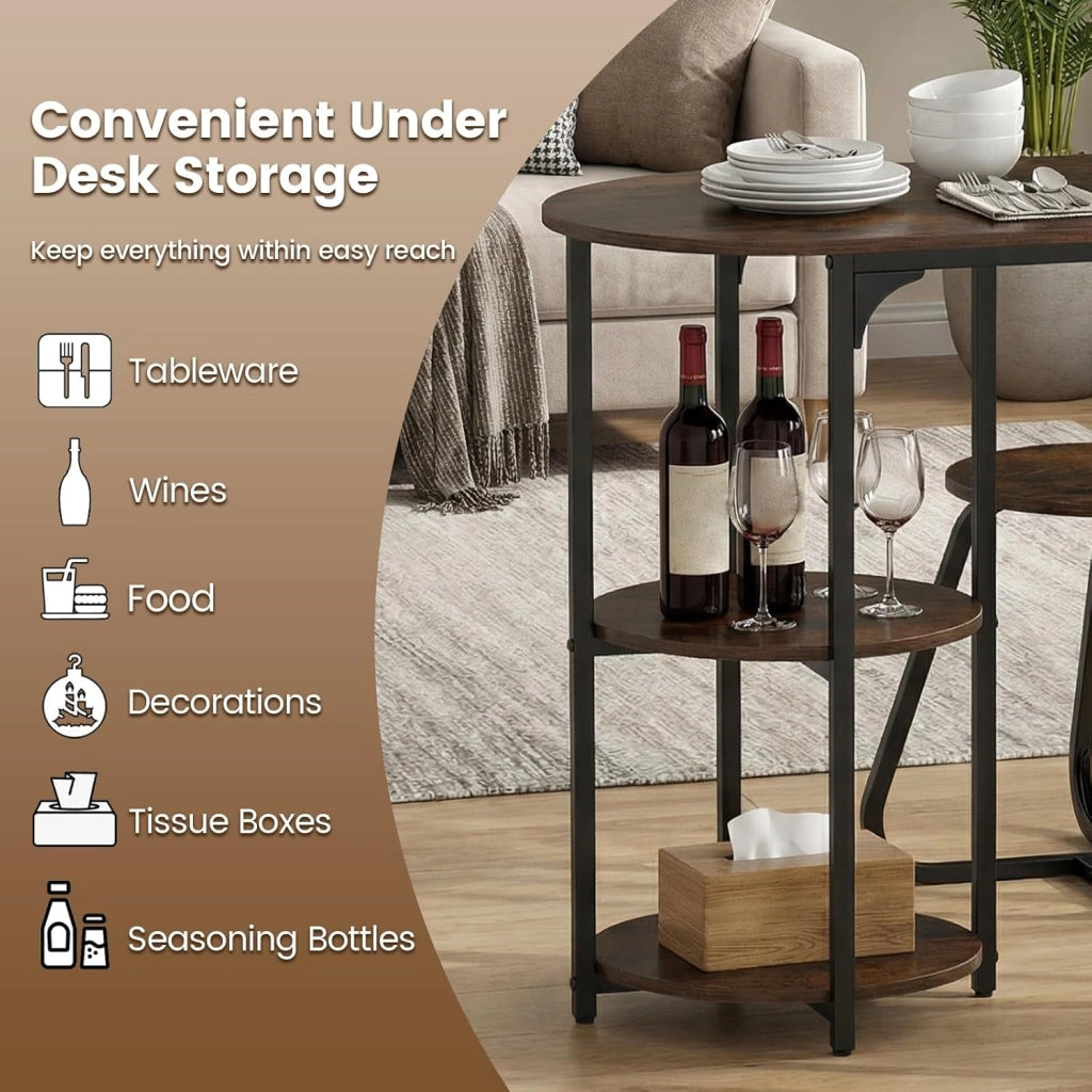 Set da pranzo con tavolo e 2 sgabelli, tavolo da pranzo con 2 ripiani, 110 x 45 x 78 cm, tavolo rettangolare da cucina per piccoli spazi, cucina, soggiorno (marrone)