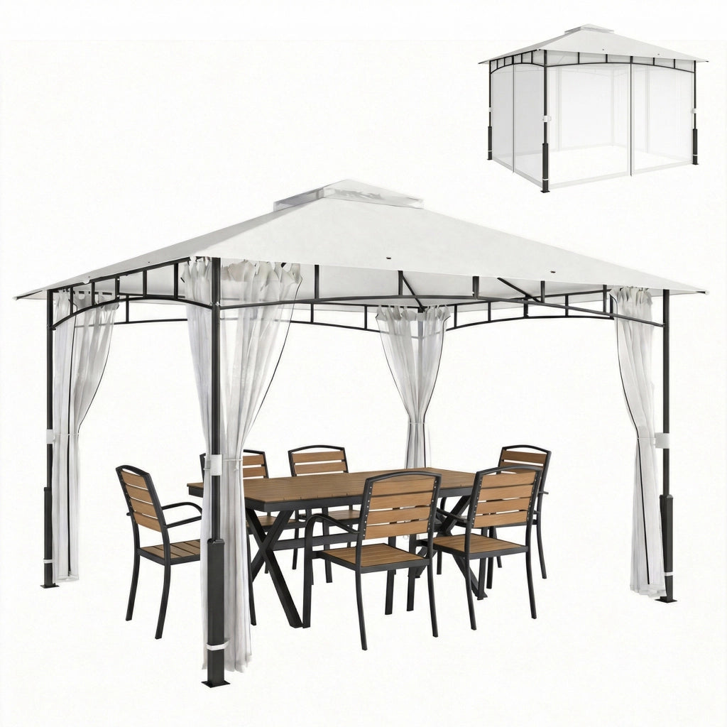 Gazebo da giardino 3x3.6 m ¨C zephmum ¨C Nero, Doppio tetto, Rete zanzariera