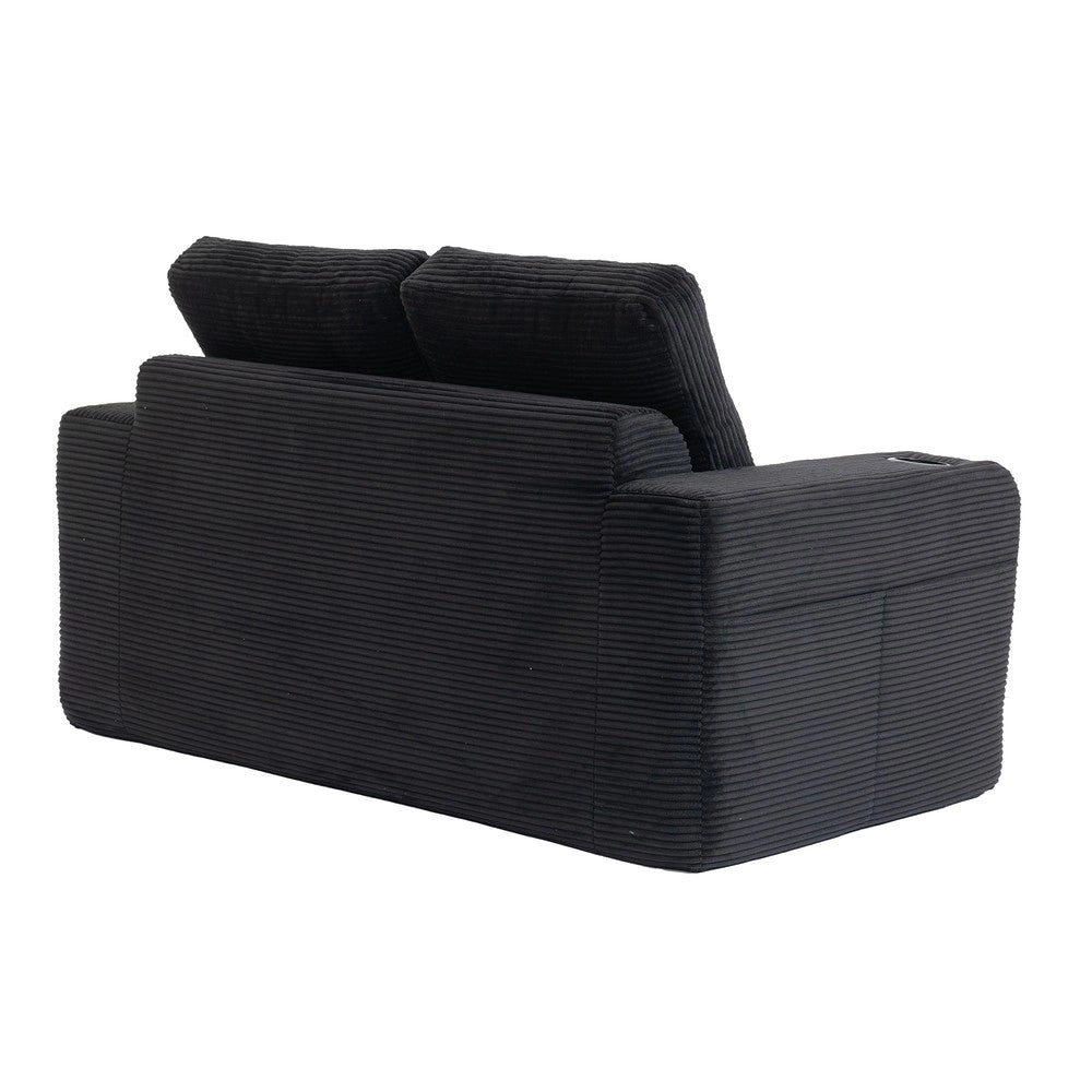 Divano 2 Posti in Tessuto a Coste con Cuscini Trapuntati e Tasche Laterali ¨C MINIMAL ¨C Grigio