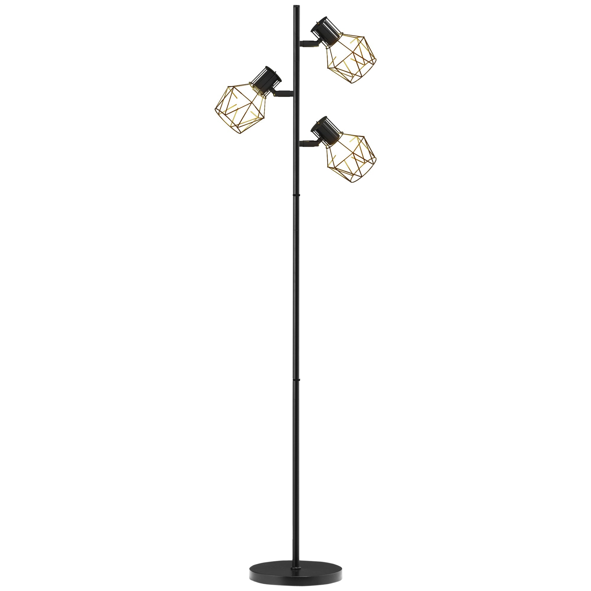 Lampada da Terra 3 Luci Orientabili 40W 41x28x169 cm in Metallo Nero