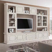 Parete attrezzata in legno shabby avorio anticato 286x50x227 - Mobili 2G