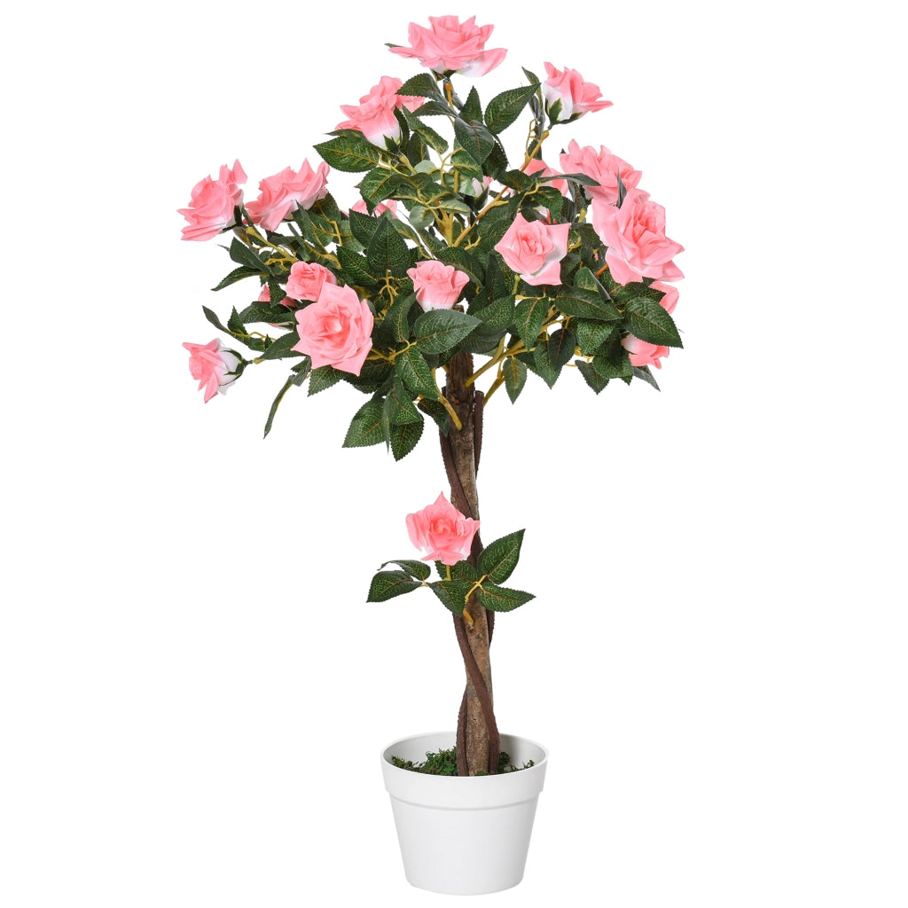 Pianta Finta di Rosa da 21 Fiori con Vaso Riempito in Cemento e Muschio, ?18x90 cm, Rosa