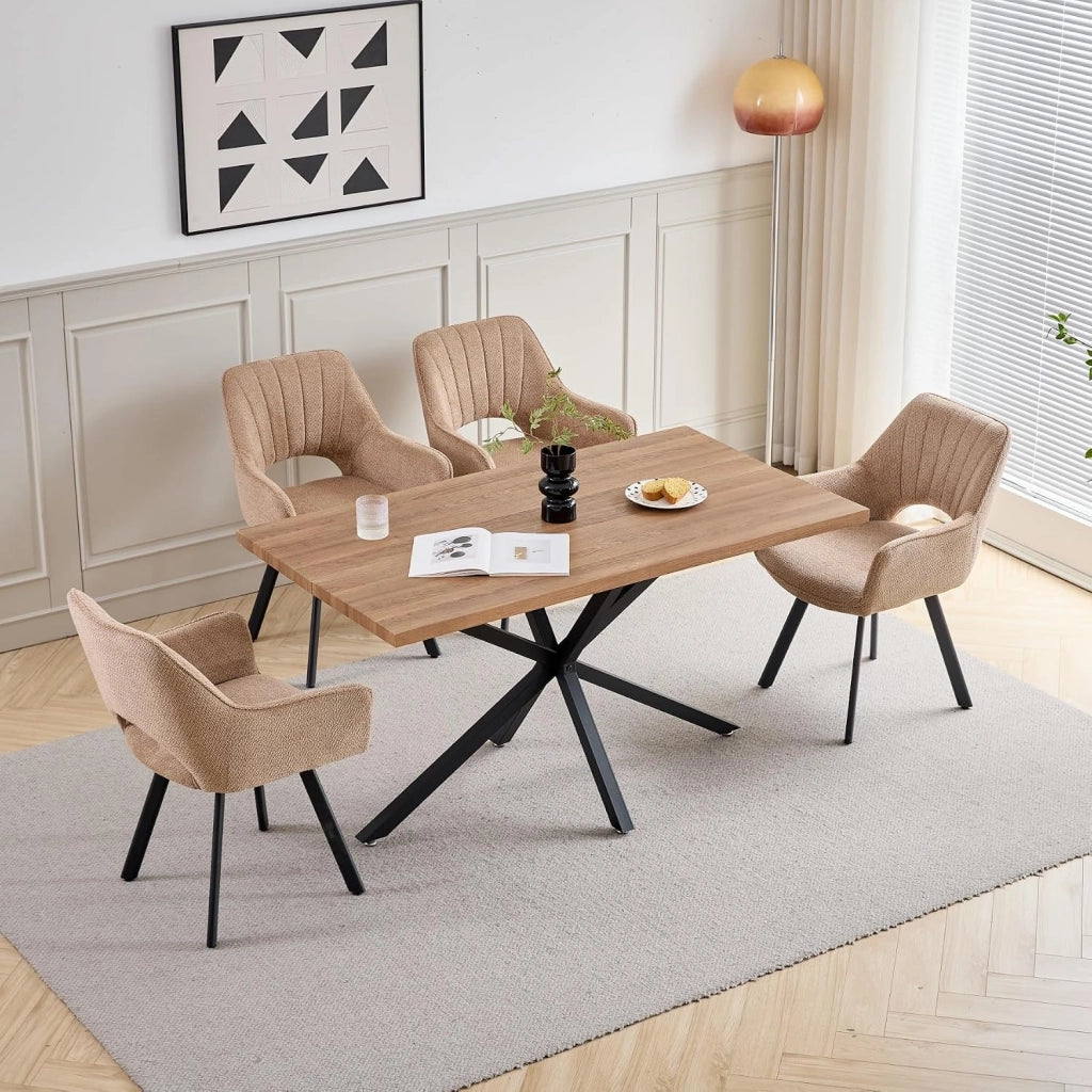 GrandCA HOME set di 6 Sedia da pranzo girevole a 360° con braccioli,sedia da cucina moderna,con gambe in metallo,ideale per cucine,sale da pranzo e camere da letto-Marrone chiaro
