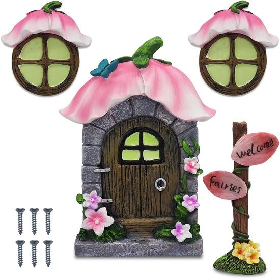 Porta Fiabeschi e Ramen Miniatura - Decorazione Giardino - 3 Pezzi - Illuminato
