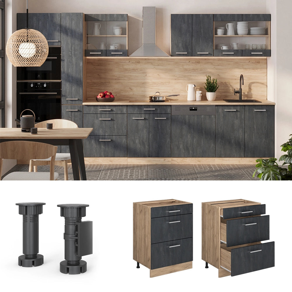 Vicco Mobiletto base per cucina Calcestruzzo nero 60 cm PL Rovere