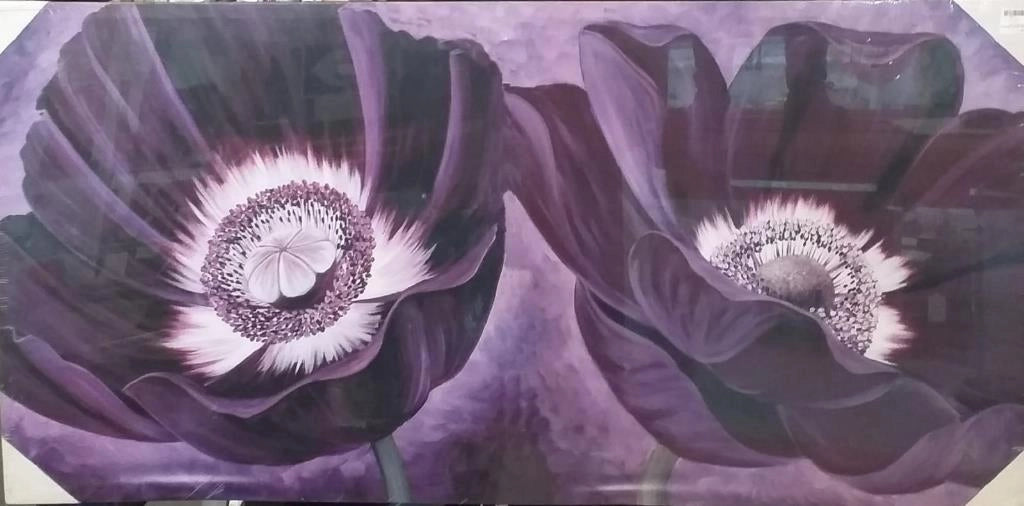 Quadro da Parete Dipinto Medio Fiori Viola 60 x 120 cm