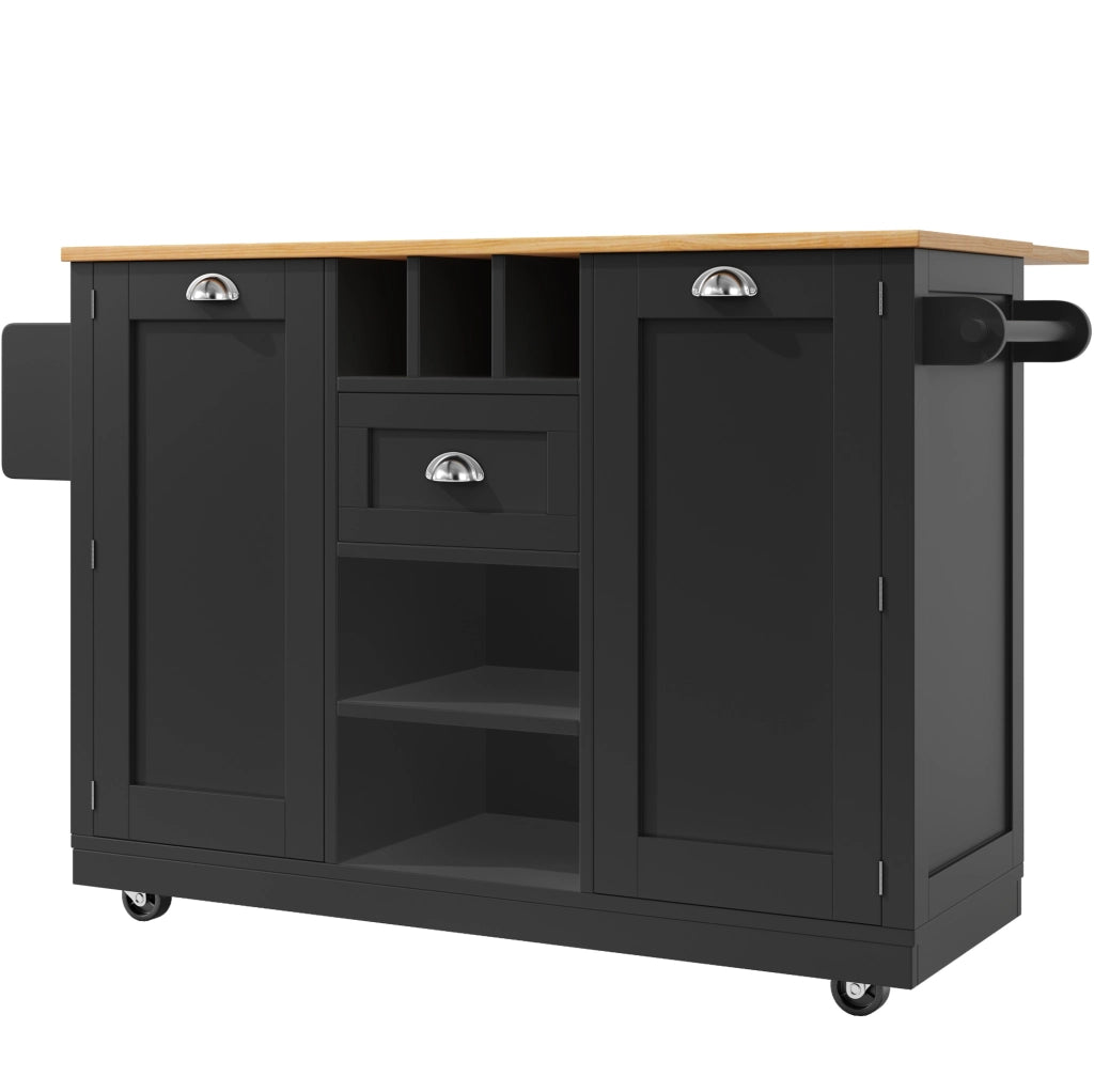Carrello da cucina 140x40x93.5 cm con piano richiudibile e ruote in MDF nero