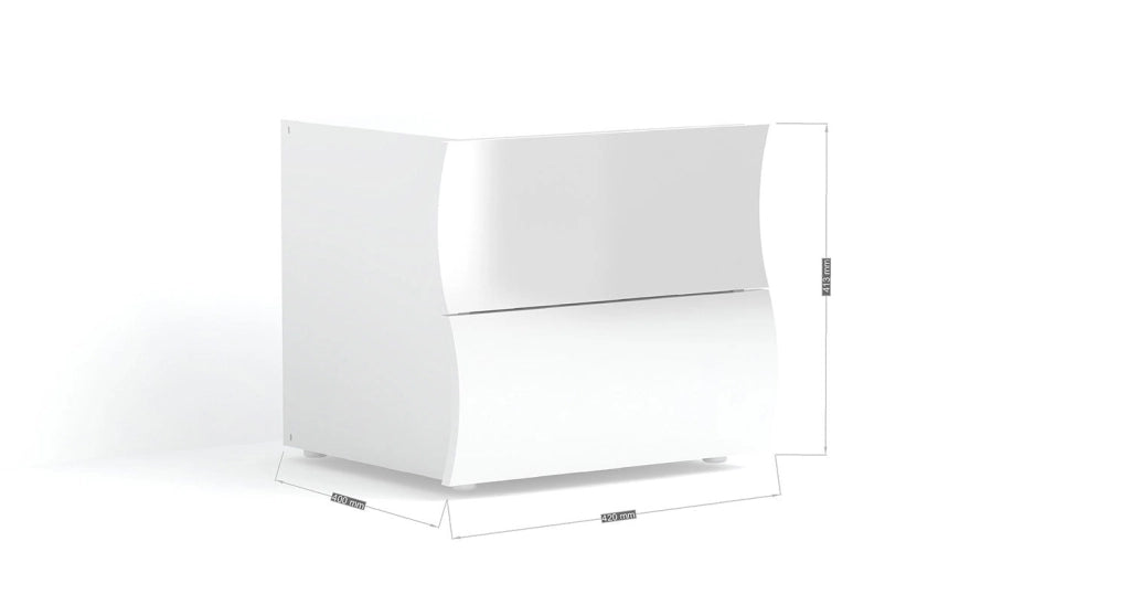Comodino 2 Cassetti 50x40x41,3 cm Onda 2C Bianco Lucido