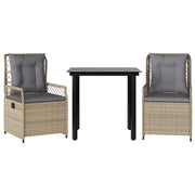 Set da Pranzo da Giardino 3 pz | Set Salotto da Giardino con Cuscini Beige in Polyrattan