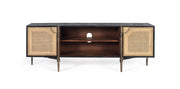 Mobile TV in legno di mango con ante in canna e gambe in bronzo