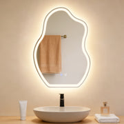 ZMH Specchio da bagno LED asimmetrico 50x70 cm IP44 interruttore touch antiappannante dimmerabile 3000K-6500K parete