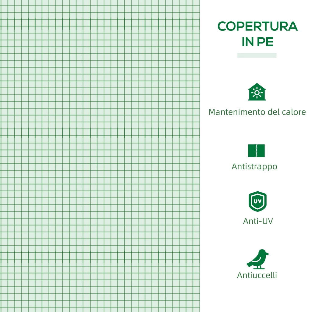 SERRA PICCOLA PER GIARDINO E BALCONE CON FINESTRE E COPERTURA IN PE, 180X90X70CM, VERDE
