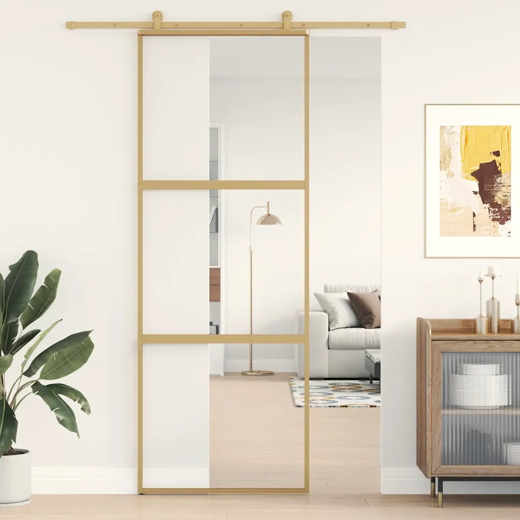 Porta Scorrevole Dorata 76x205 Vetro Trasparente ESG Alluminio 155148