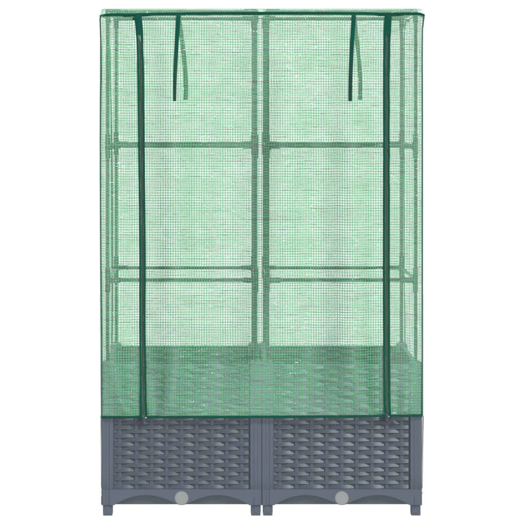 Aiuola rialzata/fioriera con copertura effetto rattan 80 x 40 x 138 cm blu/grigio 02_0038790