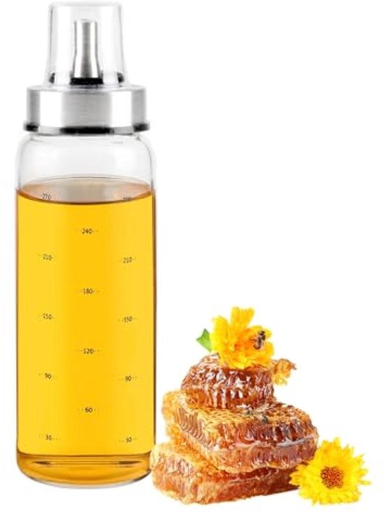 Dispensatore di miele in vetro - Siroppo senza gocce con coperchio, 300 ml dispenser di miele e siroppo per uso domestico, cucina e bar di caffè