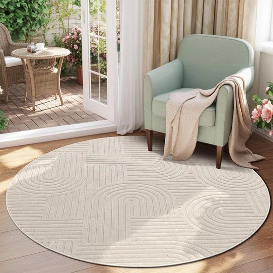 Tappeto Ronde Camera da Soggiorno 200cm, Grande morbido Tappeto corto poli Waschabile Tappeto Moderno Effetto 3D Antiscivolo Tappeti per Sala da Pranzo Cucina Camera da Letto, Beige