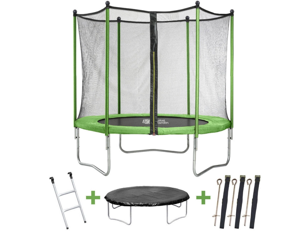 Trampolino "Yoopi" - Ø 2,44 m - con rete + scaletta + copertura + kit ancoraggio