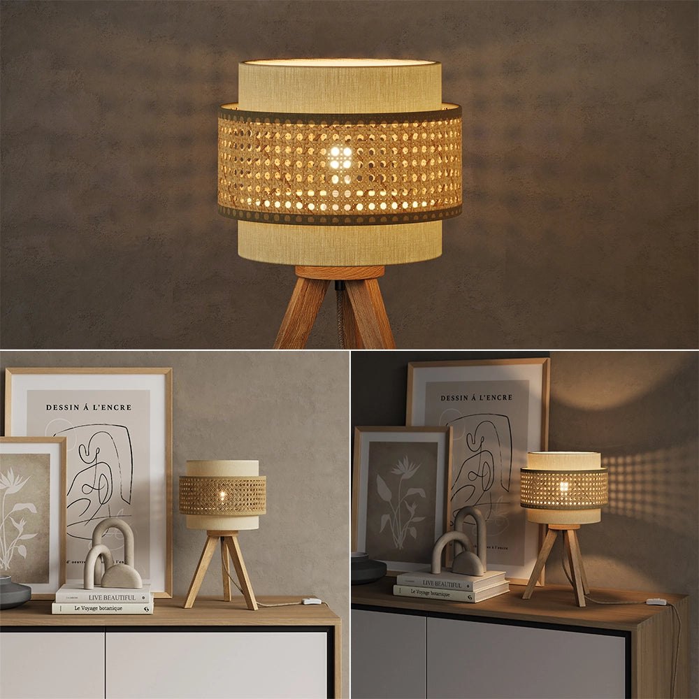 Vicco Lampada da tavolo Rattan/crema 26 x 45 cm con supporto